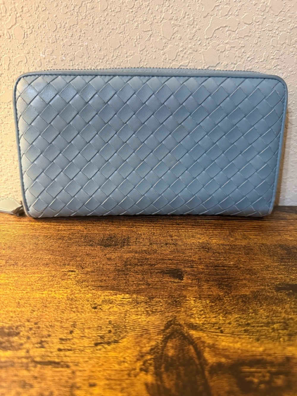 Bottega Veneta Pale Blue Leather Zip Card Wallet